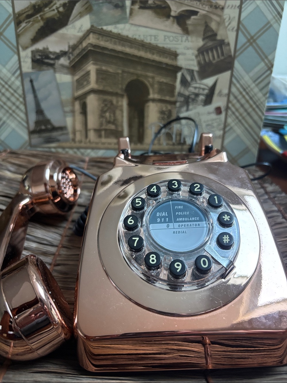 Wild & Wolf Retro 746 Telephone in a copper finish, modeled after the